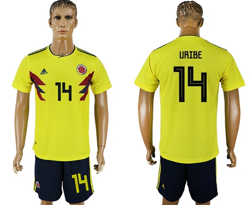 Colombia #14 Uribe Home Soccer Country Jersey